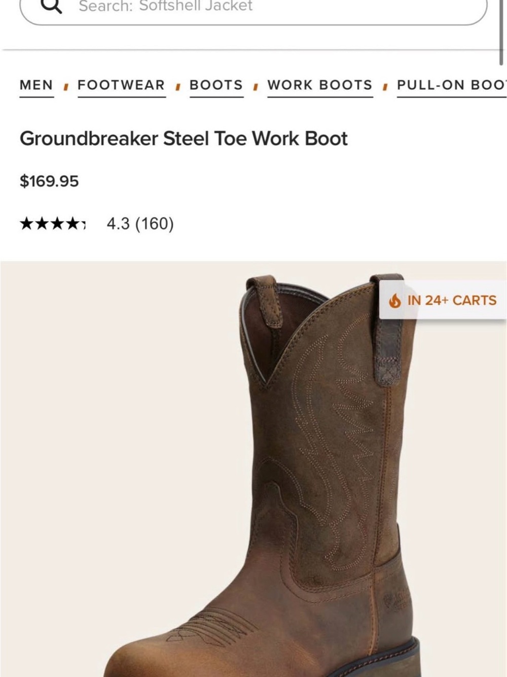 Ariat Brown Pull-On Groundbreaker Steel Toe Cowboy Boot
